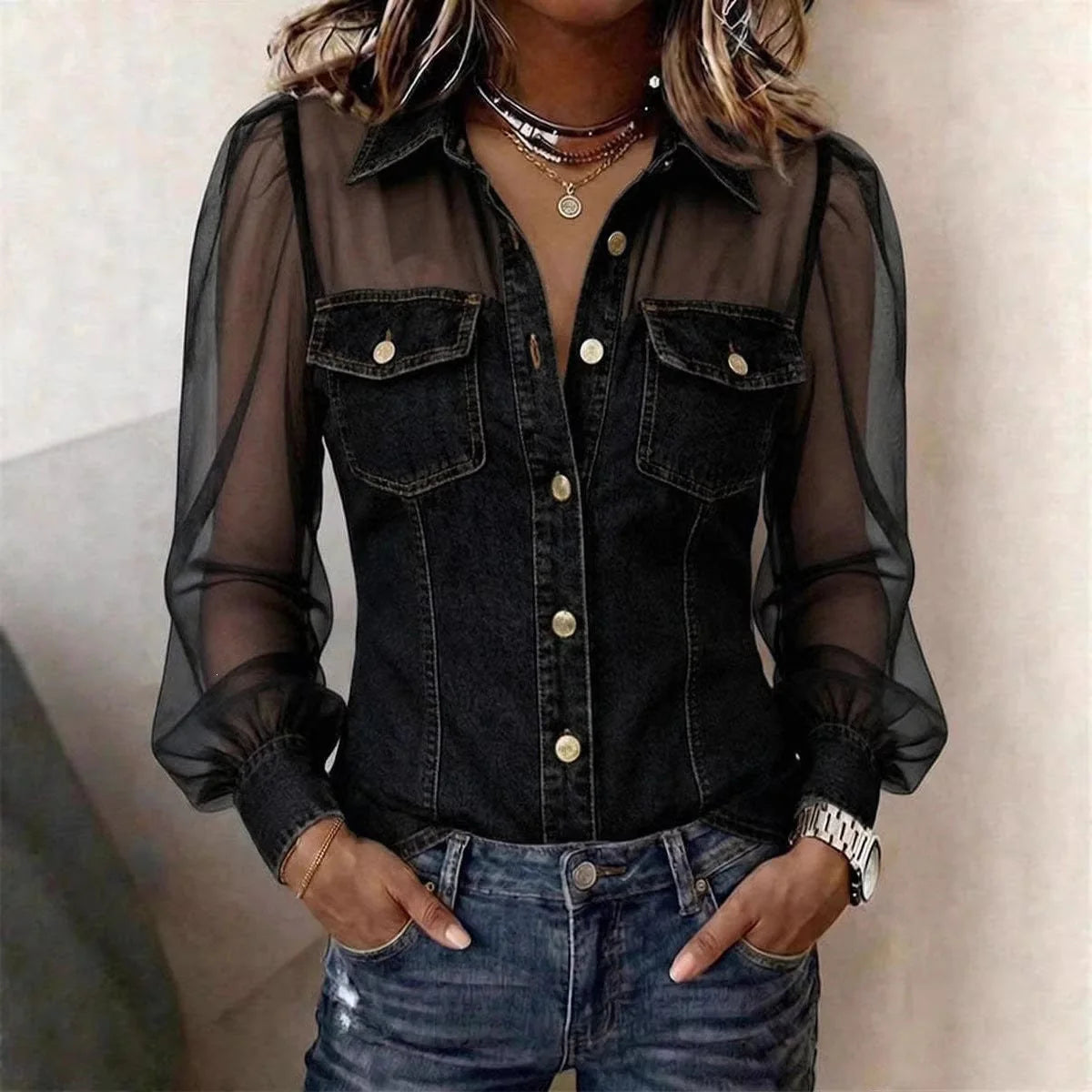 Blusa elegante con efecto vaquero