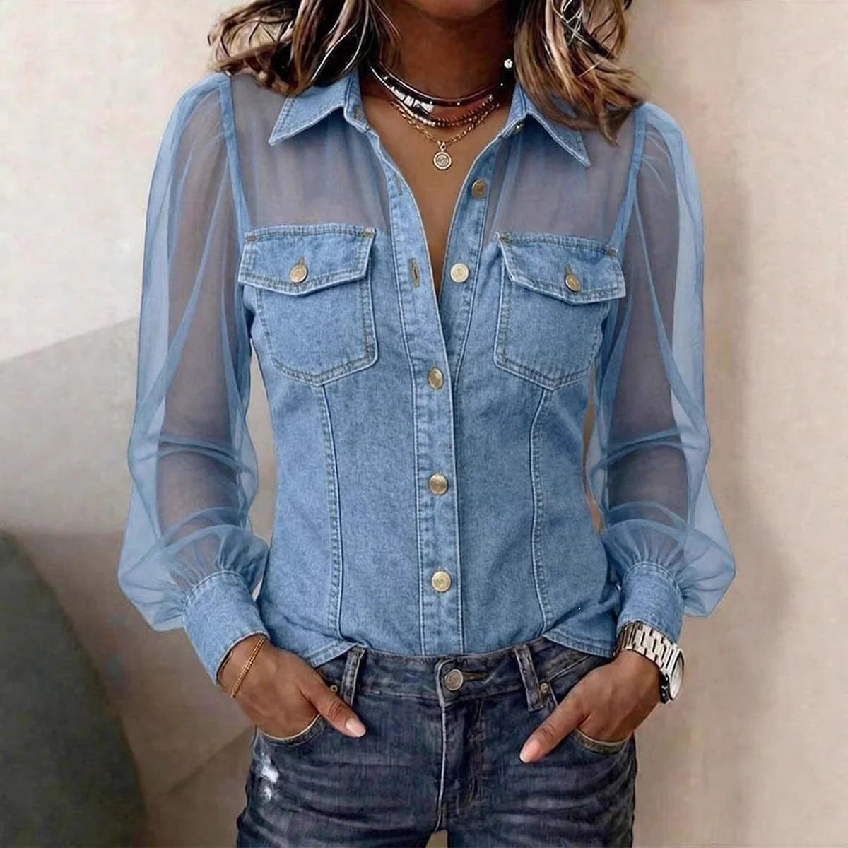 Blusa elegante con efecto vaquero